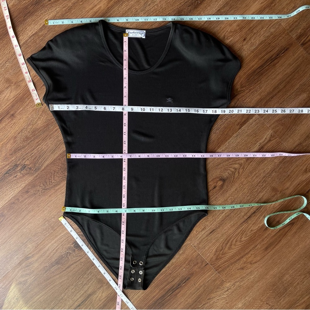 Burberry Burberrys vintage logo bodysuit short sleeve black Ribbed Sz 48 - Picture 11 of 13